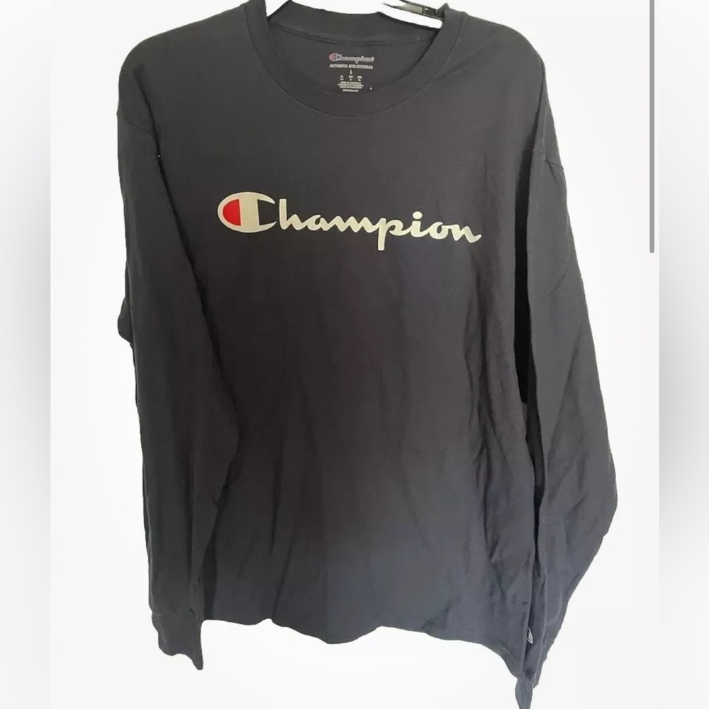 Champion Men’s Long Sleeve T-Shirt Classic Graphic Logo Large Blue